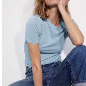 ZARA Baby Blue Extrafine Knit  Scoop Neck Blouse